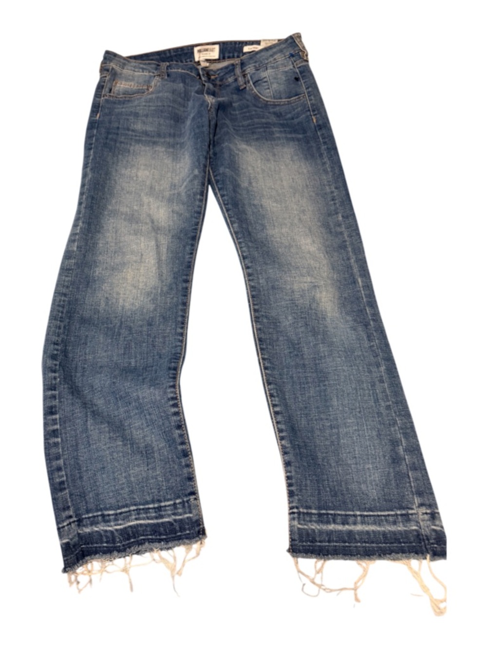 William Rast Womenās Medium Blue Distressed Straight-Leg Jeans